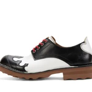 Black and White Leather Shoes with Red Accents
